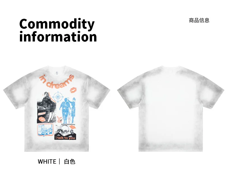 SUPER WAY Vintage T-Shirt Loose High Street Streetwear Short Sleeve Graffiti Comic Print Comfortable Casual Top for Men F619