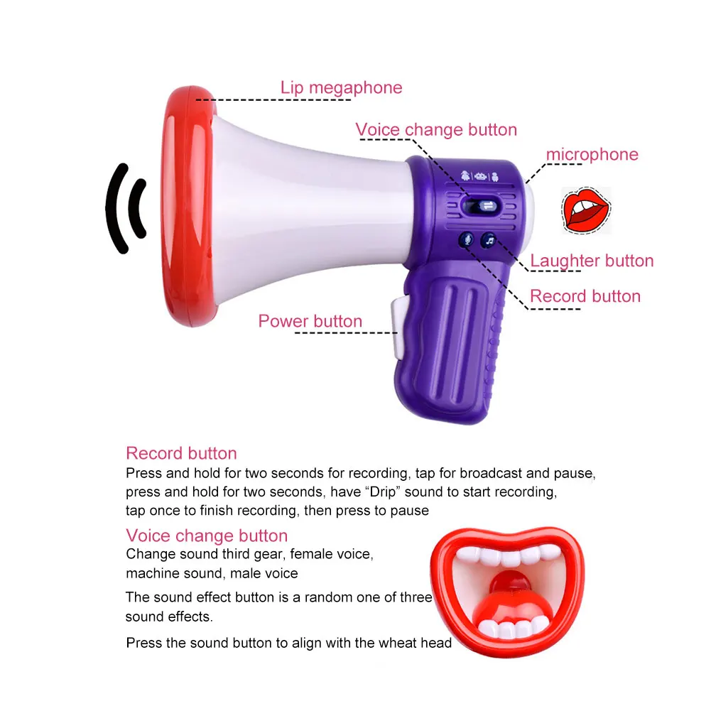 Funny Big Mouth Megaphone Recording Toy Kids prank Voice Changer Children Speaker Handheld Mic Vocal Toys Gifts