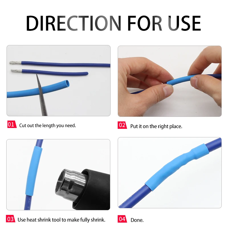 Blue 3:1 Heat Shrink Tubing With Glue 1.6 - 39mm Diameter Waterproof Double Wall Adhensive Lined Wire Polyolefin Cable Sleeving