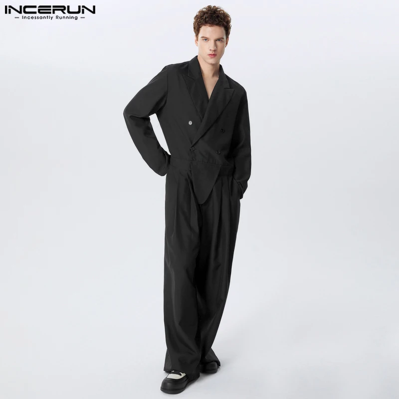 Fashion Well Fitting Jumpsuits INCERUN 2024 New Men's Suit Collar Design Irregular Hem Rompers Male Long Sleeved Jumpsuits S-5XL