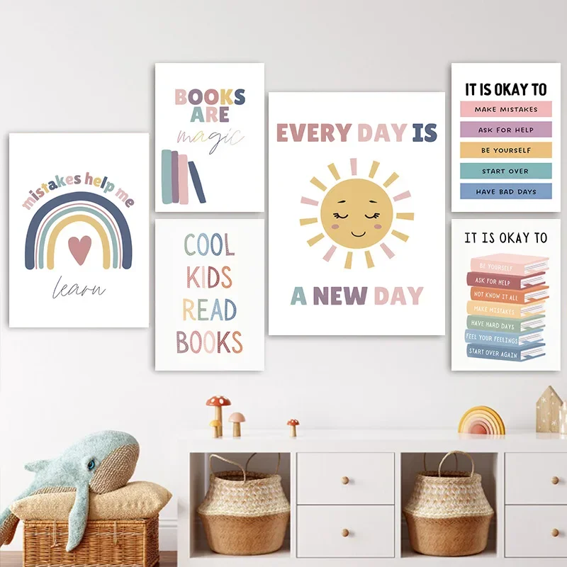 Multiple sizes 1pc frameless Canvas Painting, It Is OK To Feel Books Baby Educational Poster Wall Art Canvas Painting Print Pict
