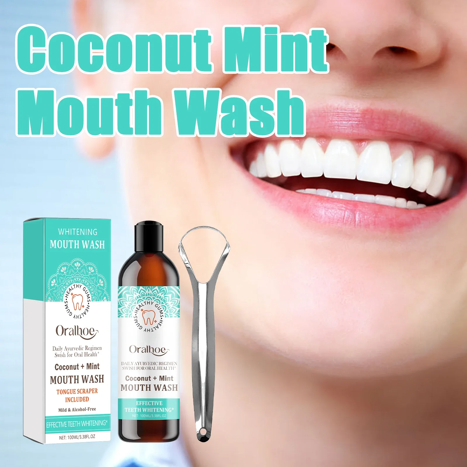 Mint Mouthwash with Tongue Scraper To Clean The Mouth,Whiten Teeth, Remove Dental Calculus.Tongue Cleaning and Oral Care Tools