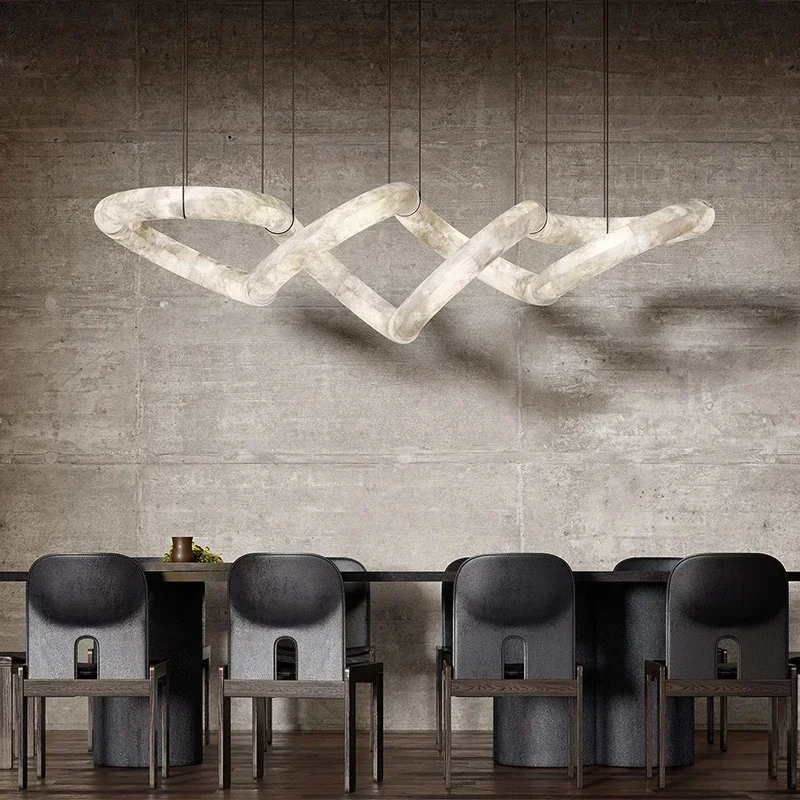 New American Snowstone Dining Table Pendent Lamp Cross Style Modern Minimalist Bar Long Luxury  Home Decor Marble Chandelier
