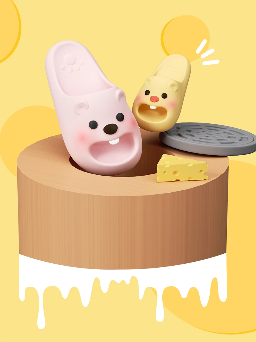 Cute Beaver Cartoon Slippers Women Men Summer EVA Soft Platform Slides Antibacterial Shock Absorption Non-slip Home Bathroom San image 2