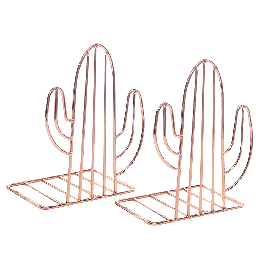 1 Pair Metal Bookends Cactus Design Heavy Duty Non-Skid Book Stoppers For Home Office Library Creative Book Holder Rack Rose