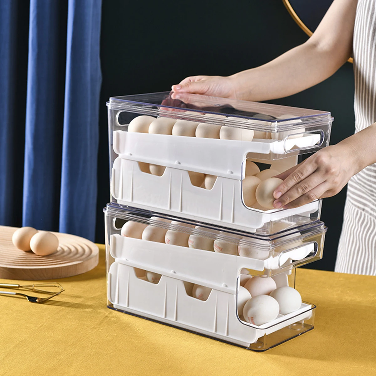 

Automatic Rolling Egg Dispenser For Fridge Storage Rolldown Egg Organiser Egg Tray For Kitchen Household Portable Storage Box