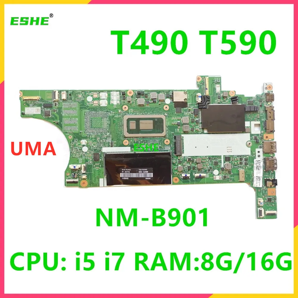 For Lenovo ThinkPad T490 T590 Motherboard With CPU I5-8265U I7-8565U RAM 8G 16G FT490 FT492 FT590 FP531 NM-B901 02HK927 01YT355