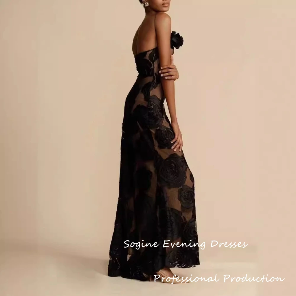 Vestidos de baile pretos com apliques para mulheres 2025, alça espaguete, elegante, tule, فسات -.ṁ, vestido de noite sem mangas, ocasiões formais