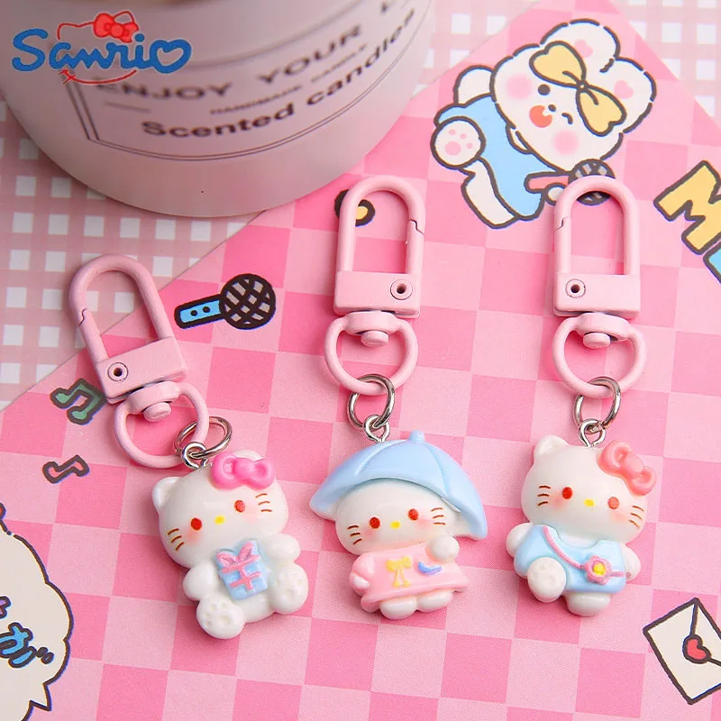 2025 New Sanrio Umbrella Hello Kitty Resin Keychain Kawaii Children Toys Trojan Horse Kitty Pendant Keyring Girls Christmas Gift