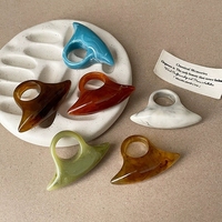 HUANZHI Exaggerated Irregular Wide Resin Ring Curved Large Vintage Daily Jewelry Korean Autumn Winter New In