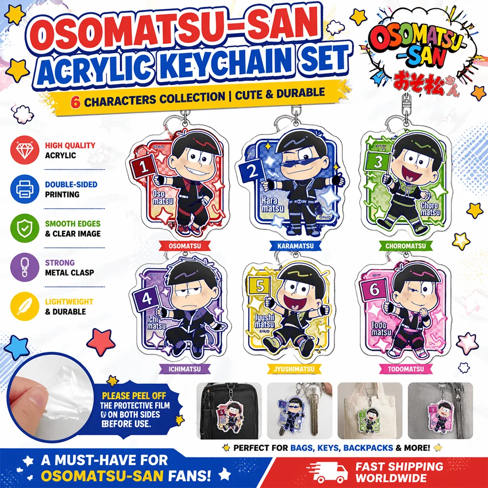 Osomatsu-san Osomatsu Matsuno Llavero de acrílico de 6 cm con bandera de carreras, estilo Chibi, para bolso, regalo para fans