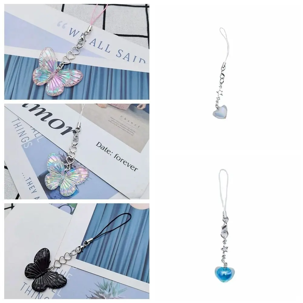 Acryl Love Star Telefoonketting Telefoon Charme DIY Handgemaakte Laser Vlinder Telefoon Hanger Y2K Stijl Anti-verloren Zoete Telefoon Lanyard