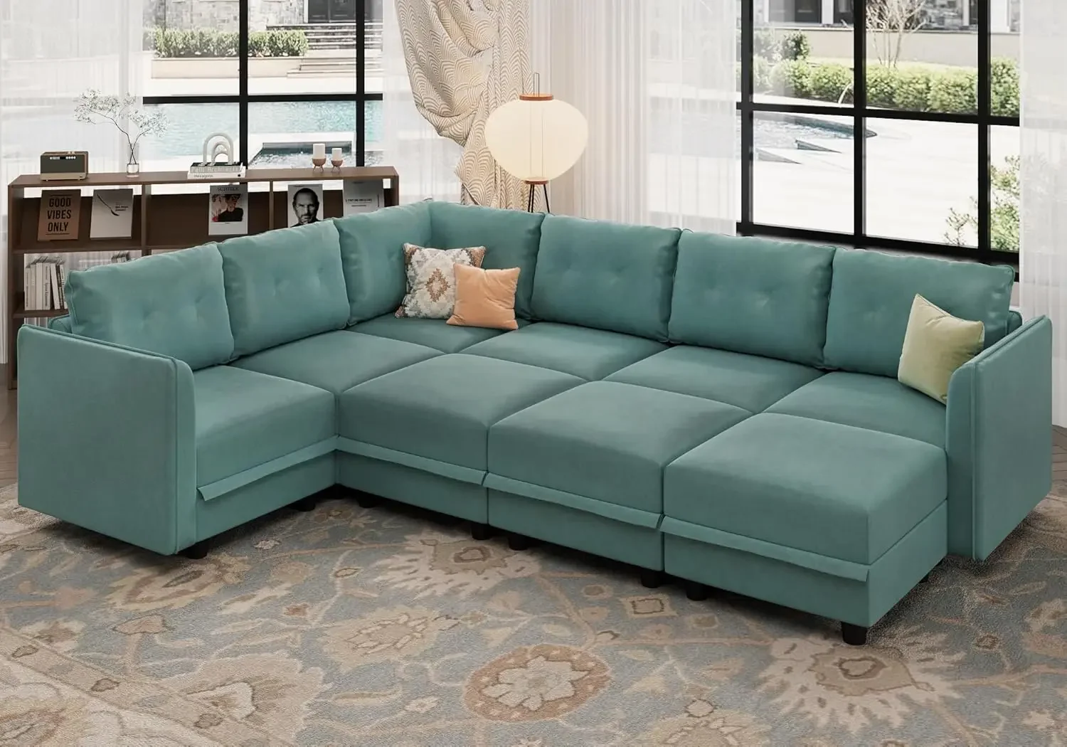 Modular Sectional Sofa Faux Leather Fabric Reversible Sectional Couch with Storage, Modern Modular Sofa Chaise for Apartment