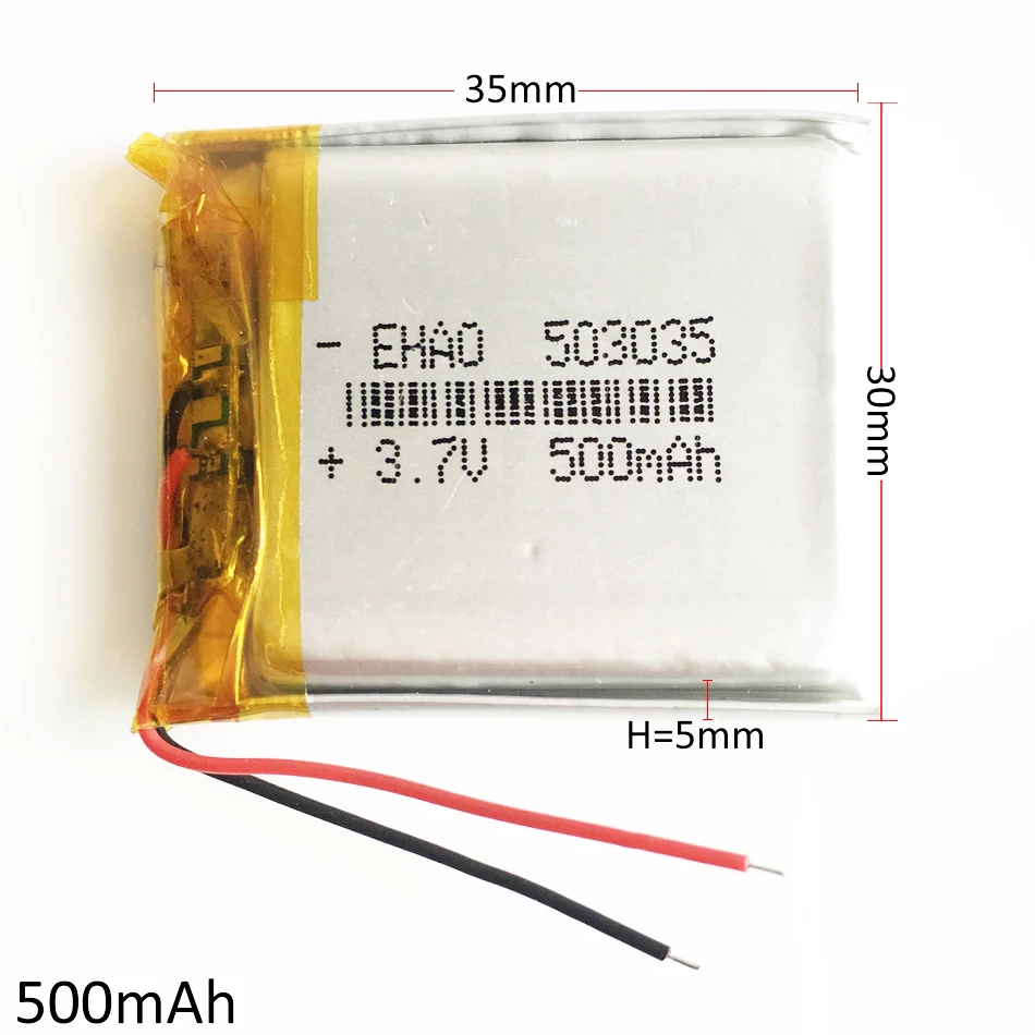리튬 폴리머 LiPo 충전식 배터리 503035, Mp3 GPS PSP 블루투스 카메라, 전자 부품 휴대폰, 3.7V, 500mAh, 5 개