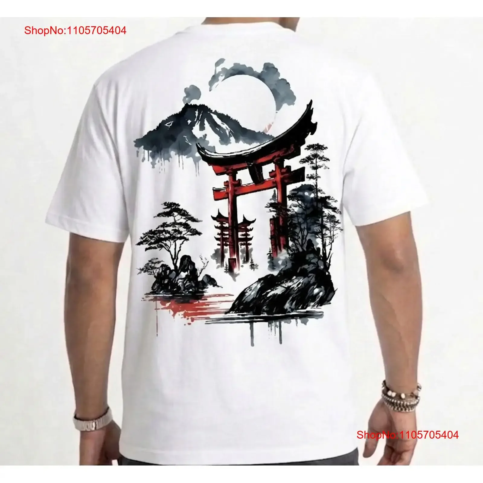 Japanese Torii Gate T Shirt Zen Mountain Ink Wash Art Asian Streetwear long or short sleeves vintage Washed Stretched