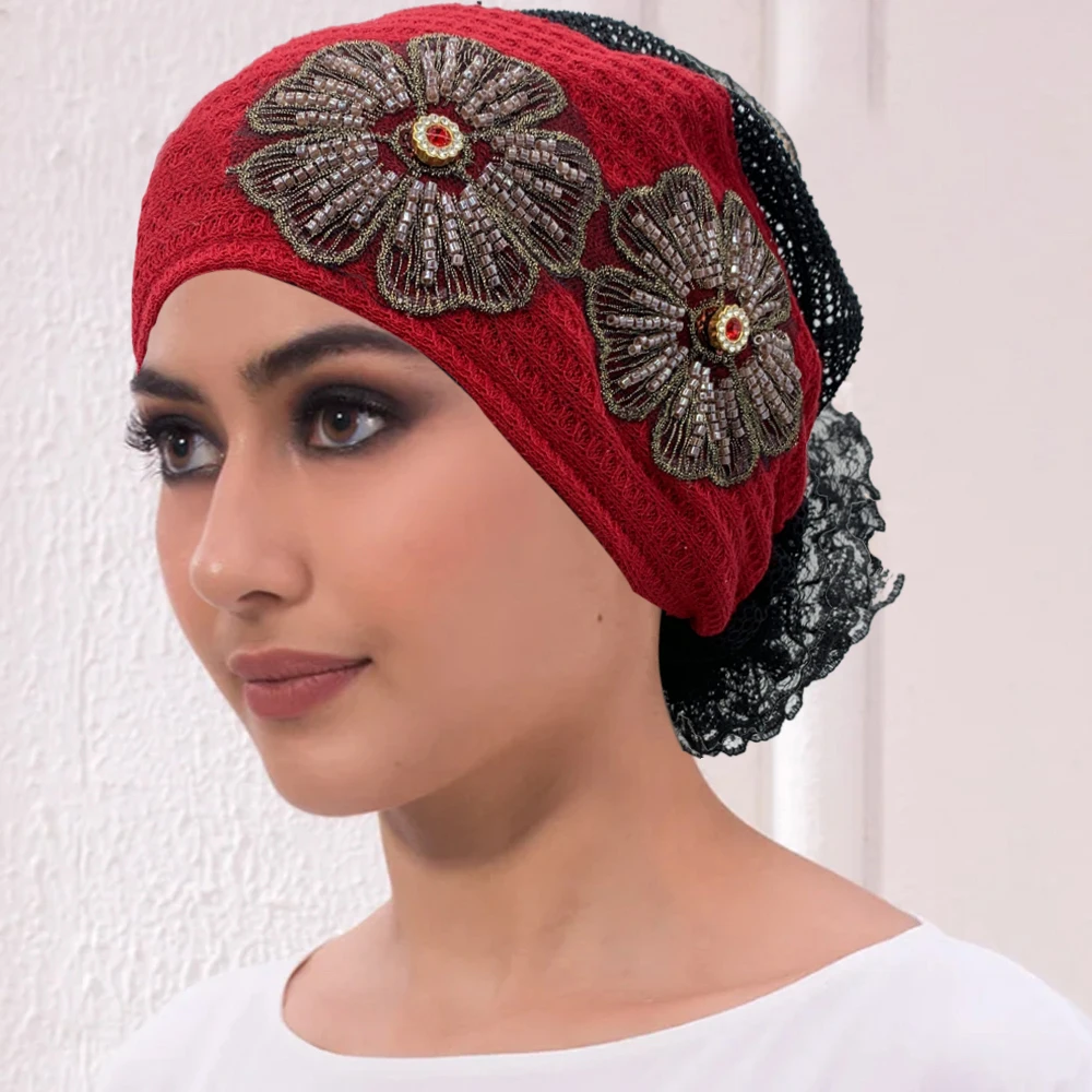 Summer Breathable Head Wraps Bonnet Muslim Under Scarf Hat Cancer Chemo Hats Turbante mujer Embroidery Turban Cap for Women