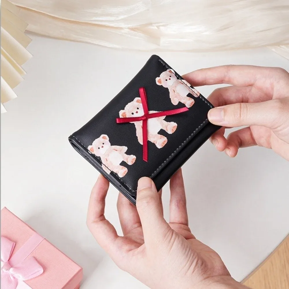 Nouveau mignon ours arc porte-monnaie pliant Tri-fold Mini portefeuilles Portable multi-fentes pochette cadeau