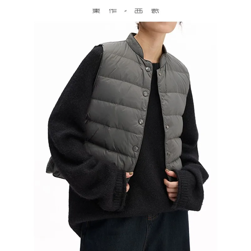 ملابس داخلية نسائية سترة دافئة ~ 90% بطة أسفل، يمكن ارتداؤها في الخارج، سترة بدون أكمام بقصة ضيقة، طراز جديد لخريف وشتاء 2025 #1