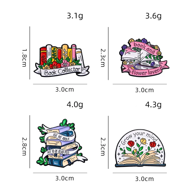 New Pretty Book Flower Collection Enamel Brooches Grow Your Mind Read Pile Lapel Pins Nice Gift For Student Teacher