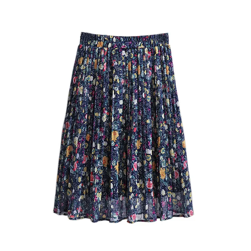 Falda de Gasa Floral Vintage para Mujer, Talla Grande, Cintura Alta, Estilo Coreano, Holgada, Casual, para Primavera y Verano