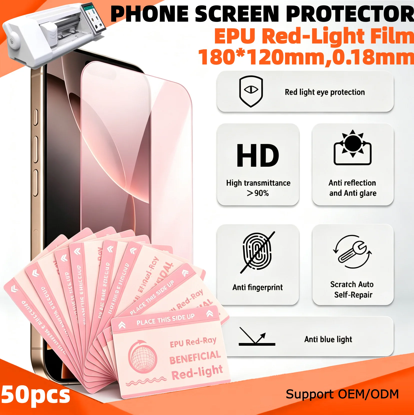 EPU Self-Repair Red-light Quantum Hydrogel Film HD Eye Production Screen Protectors Sheet for Cellphone Curved Cutting Machine