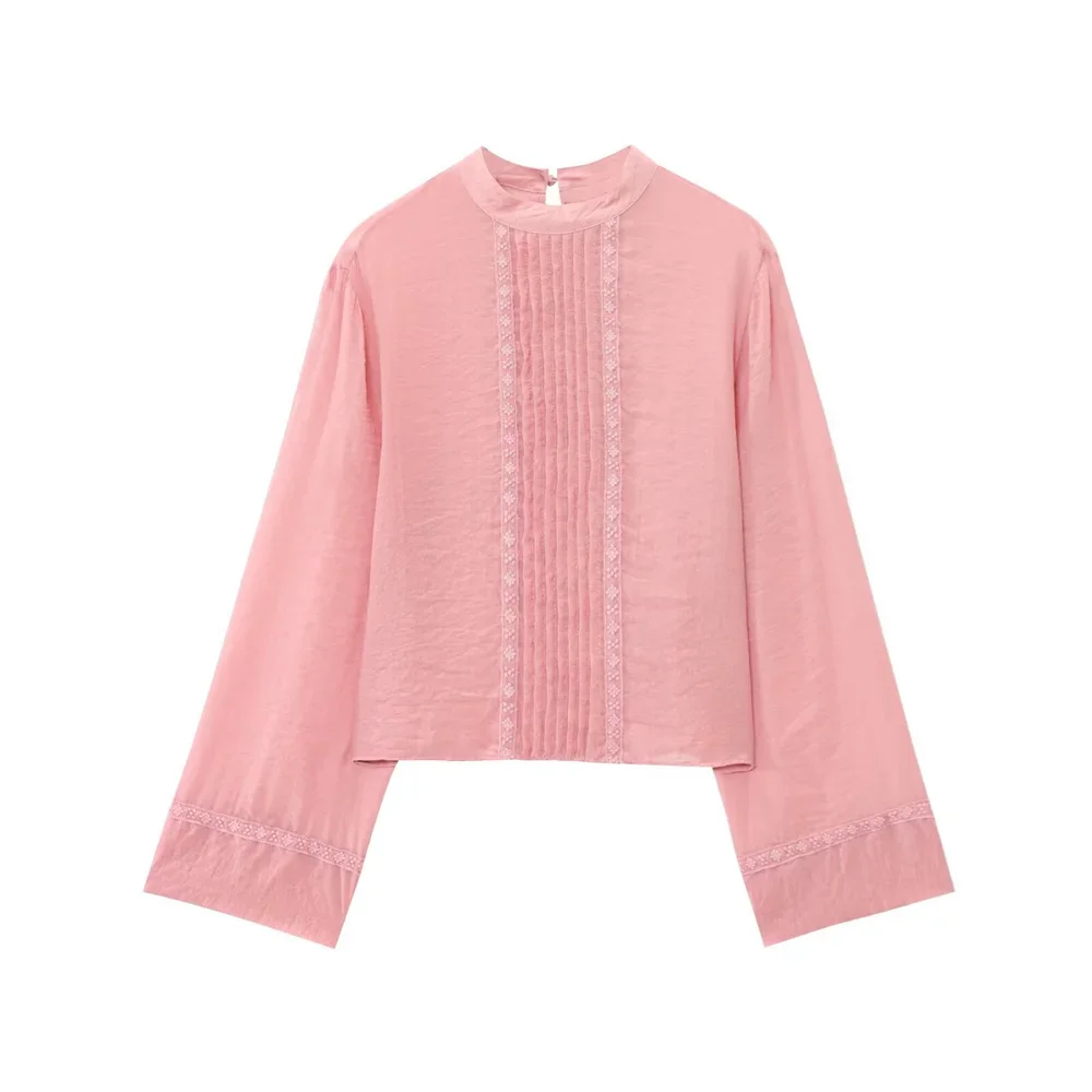 

LIBIELIY LIBIELIY Women's Stand Up Collar Long Sleeve Simple Lace Lace Hoodie Spring/Summer New Product Women's Wear