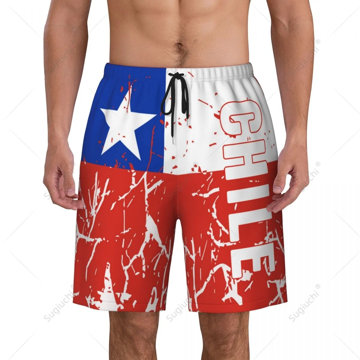 Men's Chile Flag Beach Pants Board Shorts Surfing Boys Soccer Cycling Swimwear Running Polyester