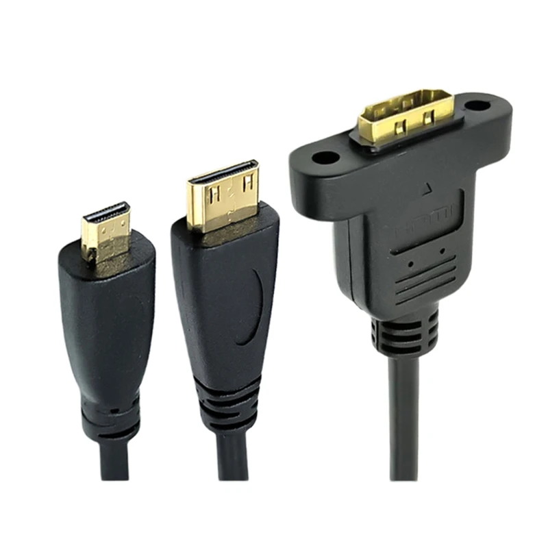 30CM HDTV Micro HDMI Male to Mini Micro HDMI Female Cable with Screw Holes for Panel Security a Female to D Male Adapter