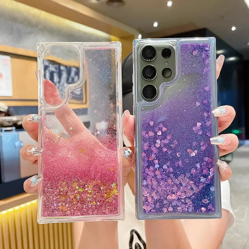 S25 Case Floating Glitter Liquid Bling Cover For Samsung S24 Ultra S23 Plus S22 S21 Note 20 Quicksand Phone Funda Coque Capa