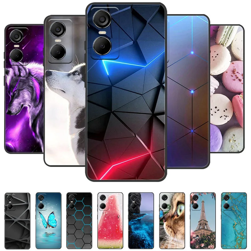 For Tecno Pop 6 Pro Case Silicone Painted Soft Black Cover for Tecno Pop6 Pro Cover TPU Coque Protective Pop 6pro Wolf Lion Capa