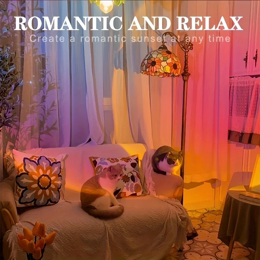 ضوء عرض USB Sunset - مصباح جداري وسقف بألوان قوس قزح، يتميز بـ 180 °   تصميم آرت ديكو الدوار، تشطيب معدني، وأداة ضبط