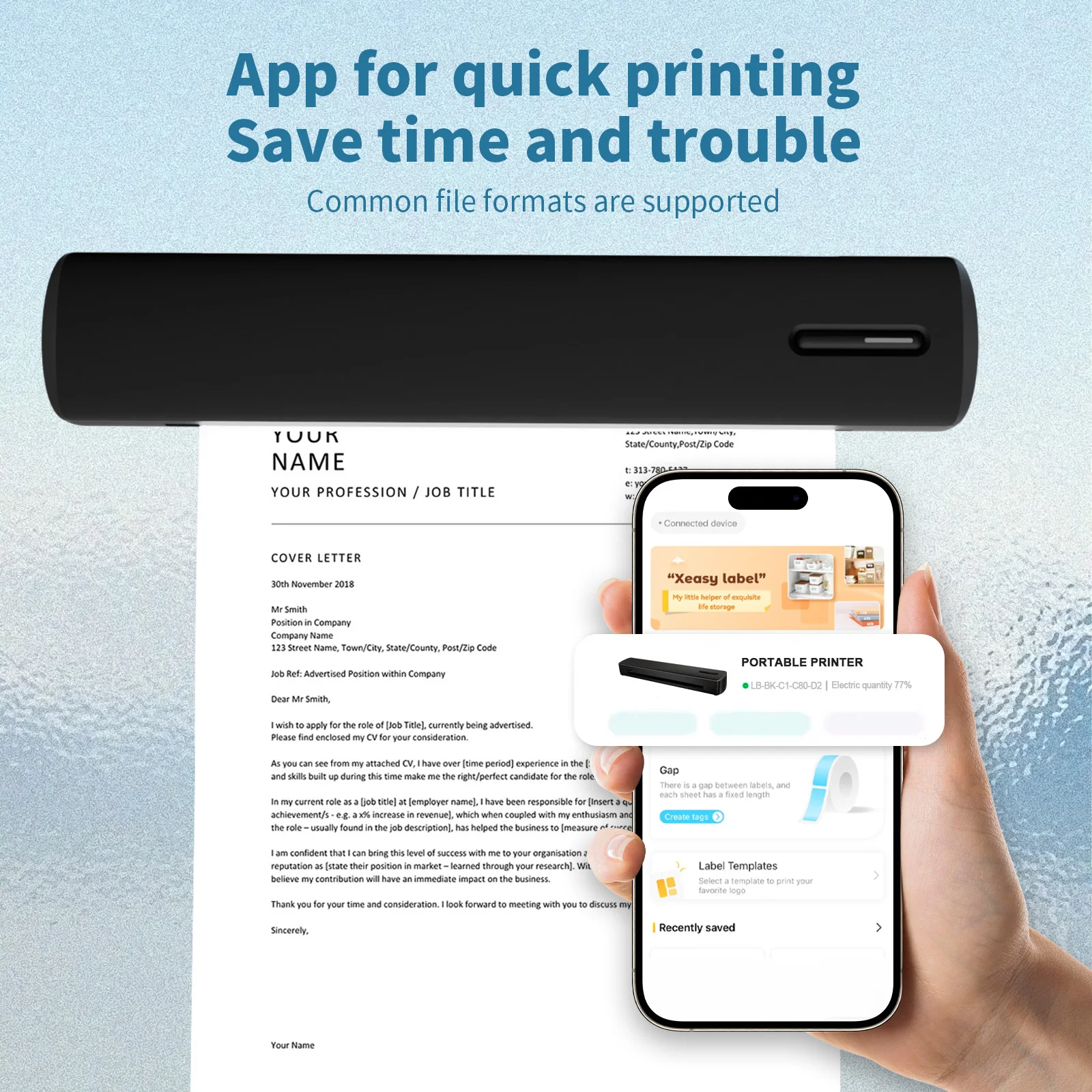Inkless Portable Printer Thermal Wireless for Travel A4 Printer HD C80 300DPI US Compatible Android /Windows/Mac/IOS School Car