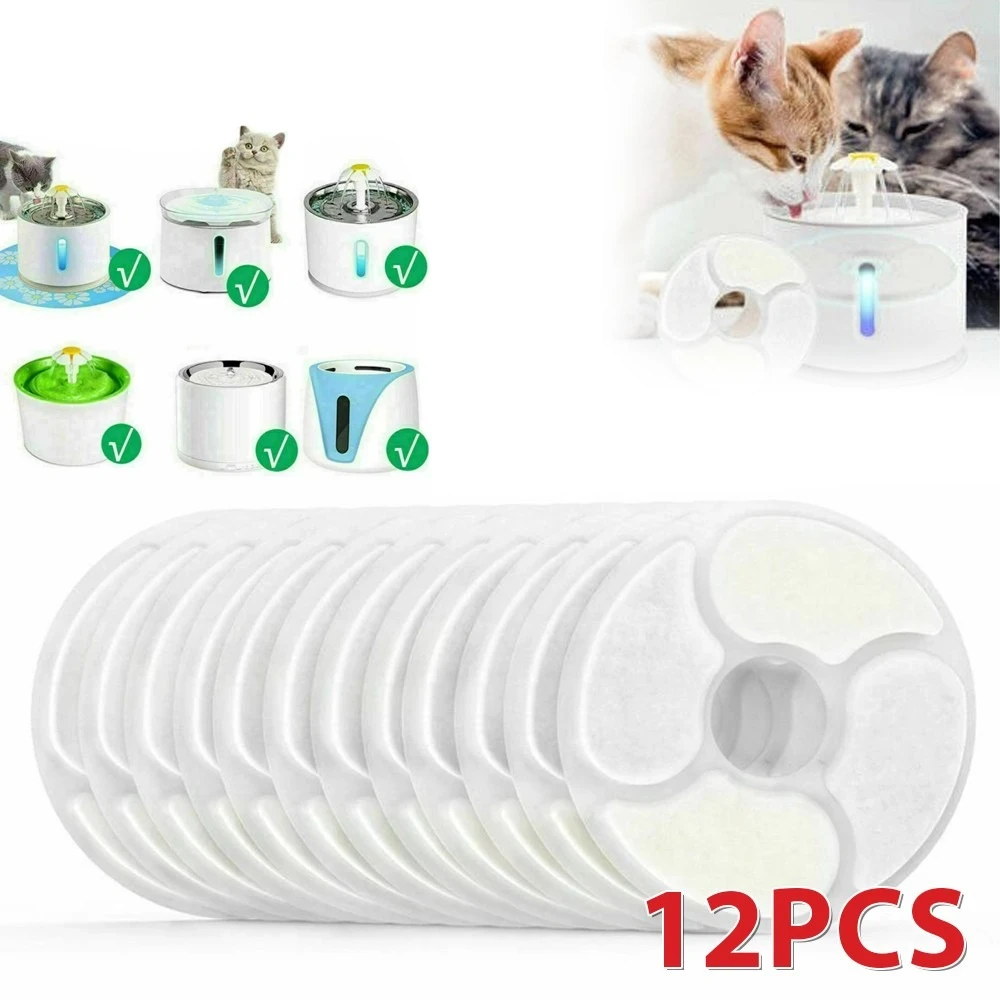 Ricambio per filtro per fontanella per gatti, set di 12 filtri a carbone attivo rotondi per sistema di filtrazione multipla automatico per fontanella per animali domestici