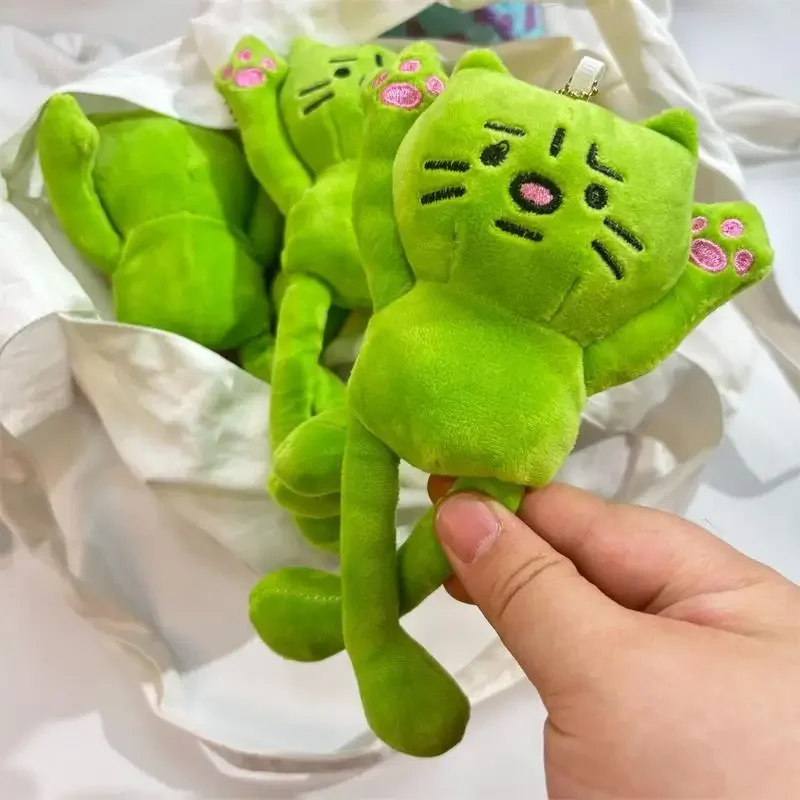 

Charming Green Cat Plush Doll - Stuffed Toy with Long-Legged Stretch Design, Ideal Backpack Ornament or Keychain Gift
