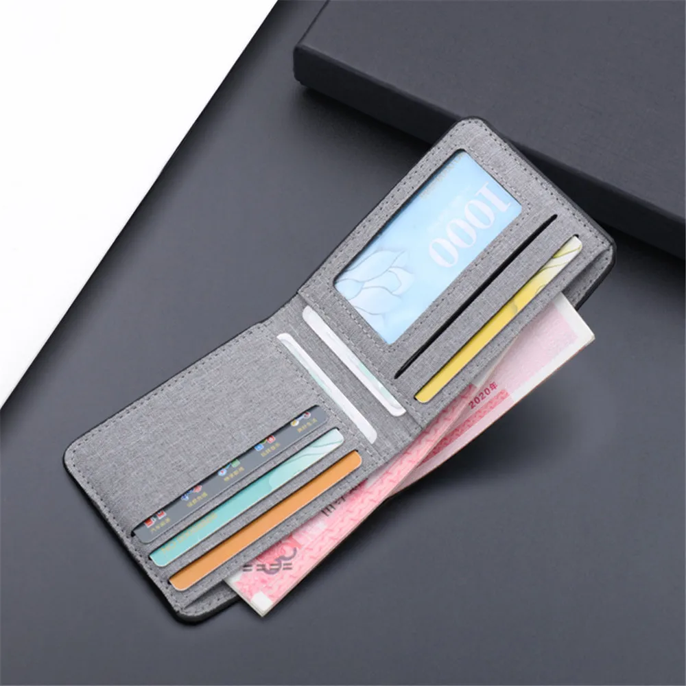 ISKYBOB Men Canvas Wallet Short Purse Credit Card Case Bag Black/blue/gray Card Holder Wallet Male Money Bag 2024 Bank Holder