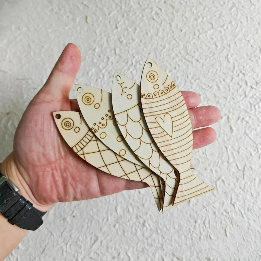 40PCS Blank Wooden Fish Cutouts Unfinished Sea Animal Painted Fish Ornaments Handmade Rustic Fish Shape Wood Slice Party Decor