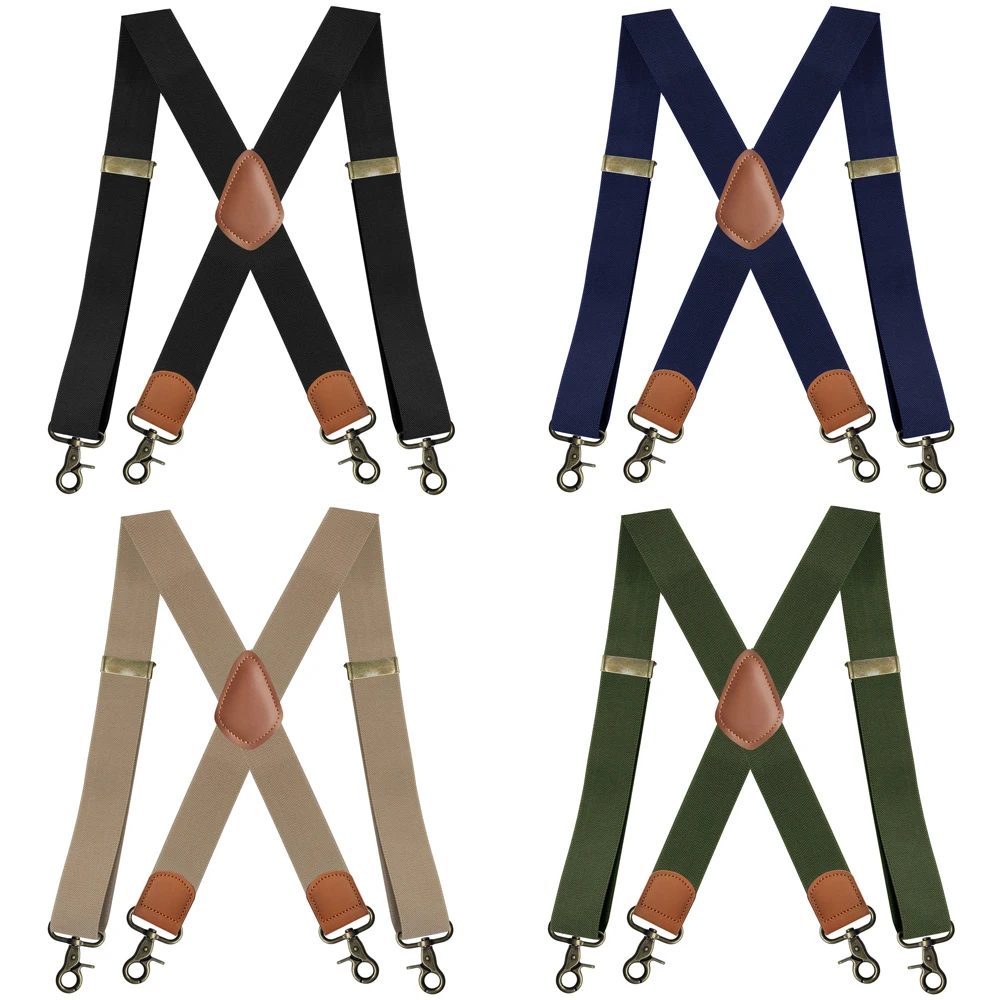 Szelki Vintage dla mężczyzn Heavy Duty Big and Tall X-Back 4 Snap Hooks Regulowane elastyczne szelki do spodni, prezent dla taty męża