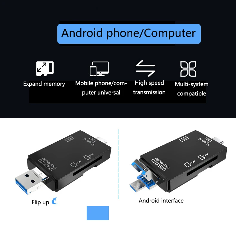 6 In 1 Otg Type C Card Reader Usb 2.0 TF Mirco SD Smart Memory Flash Drive Smart Memory Card Reader TF Camera Mini SD Cardreader image 5