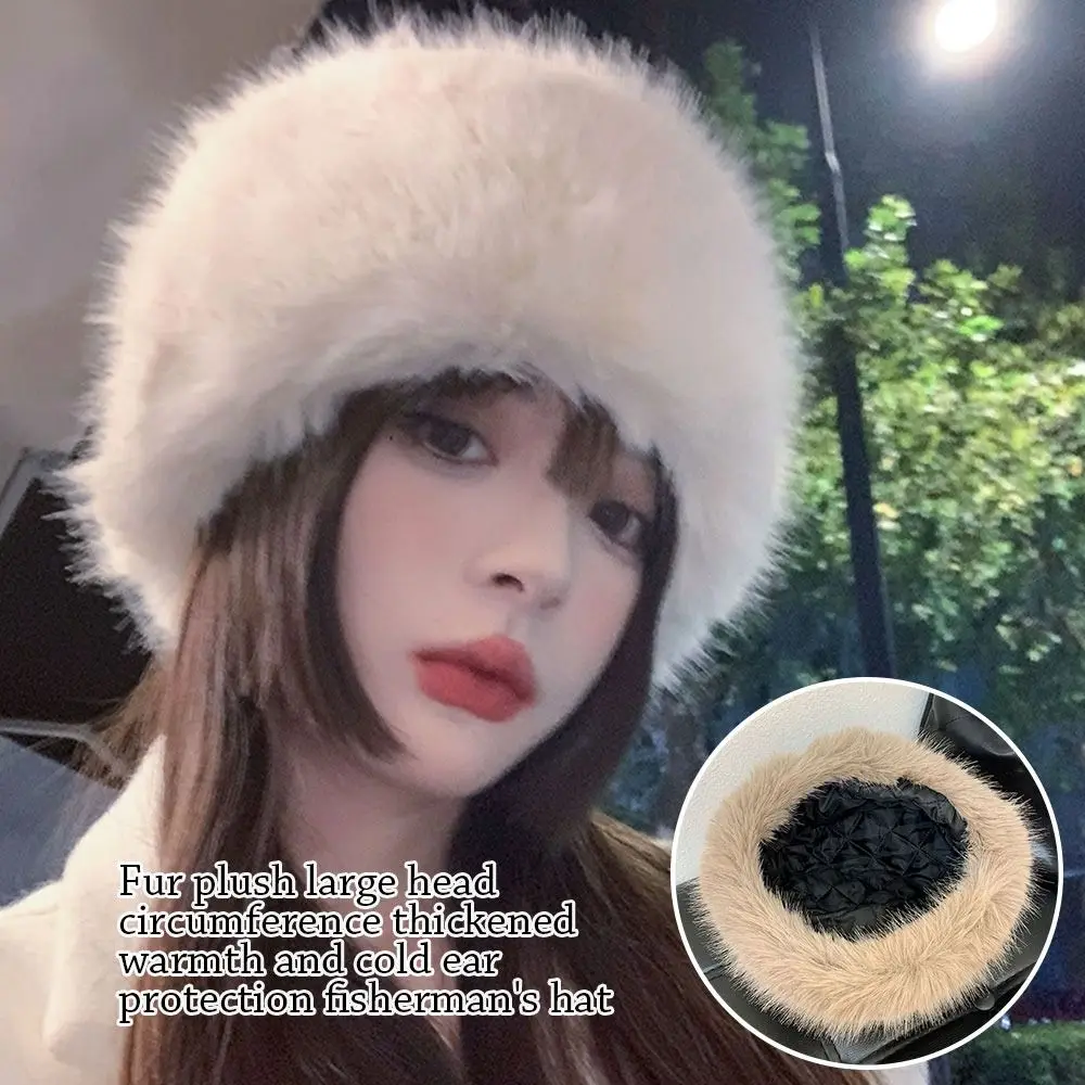 في الهواء الطلق فو الفراء أفخم قبعة دلو فروي الدافئة بنما قبعة الشتاء لينة قبعة واقية من الشمس النساء