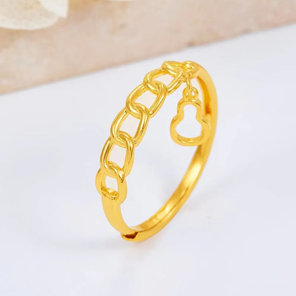 1PCS Pure 999 24K Yellow Gold Band Women Lucky Curb Link Chain Gourd Ring 1.66-1.72g 