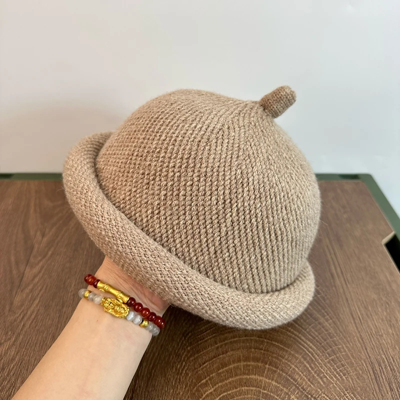 New Winter Hat Warm Outdoor Knitted Melon Hat Unisex Japanese Casual Nipple Shape Beanies Hat Cap For Women Men 2024