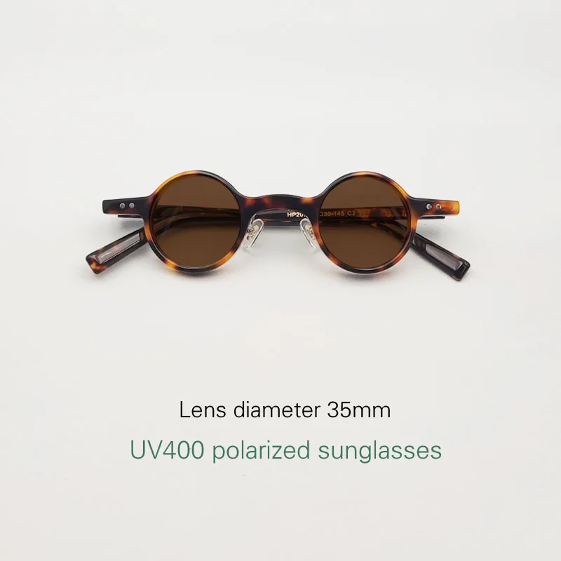 Retro small round acetate UV400 polarized dark brown sunglasses High quality men's and women's prescription myopia sunglasses