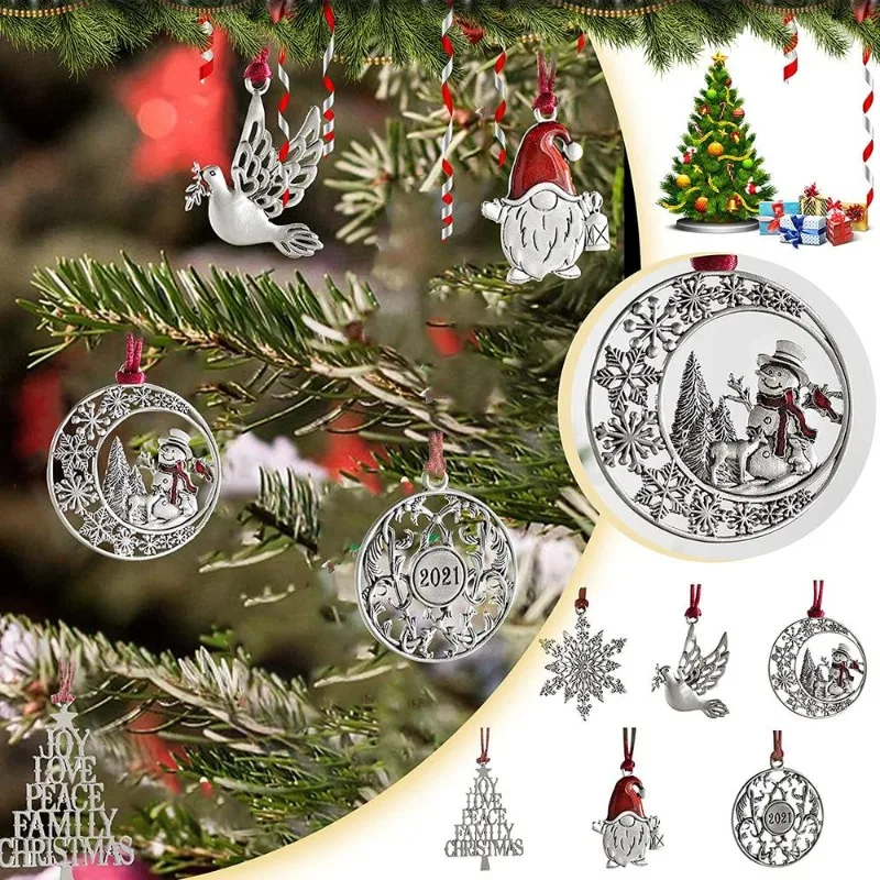 Solid Pewter Christmas Tree Ornament,Metal Double-Sided Printing Holiday Decoration Unique Gift For Christmas Festive Decor