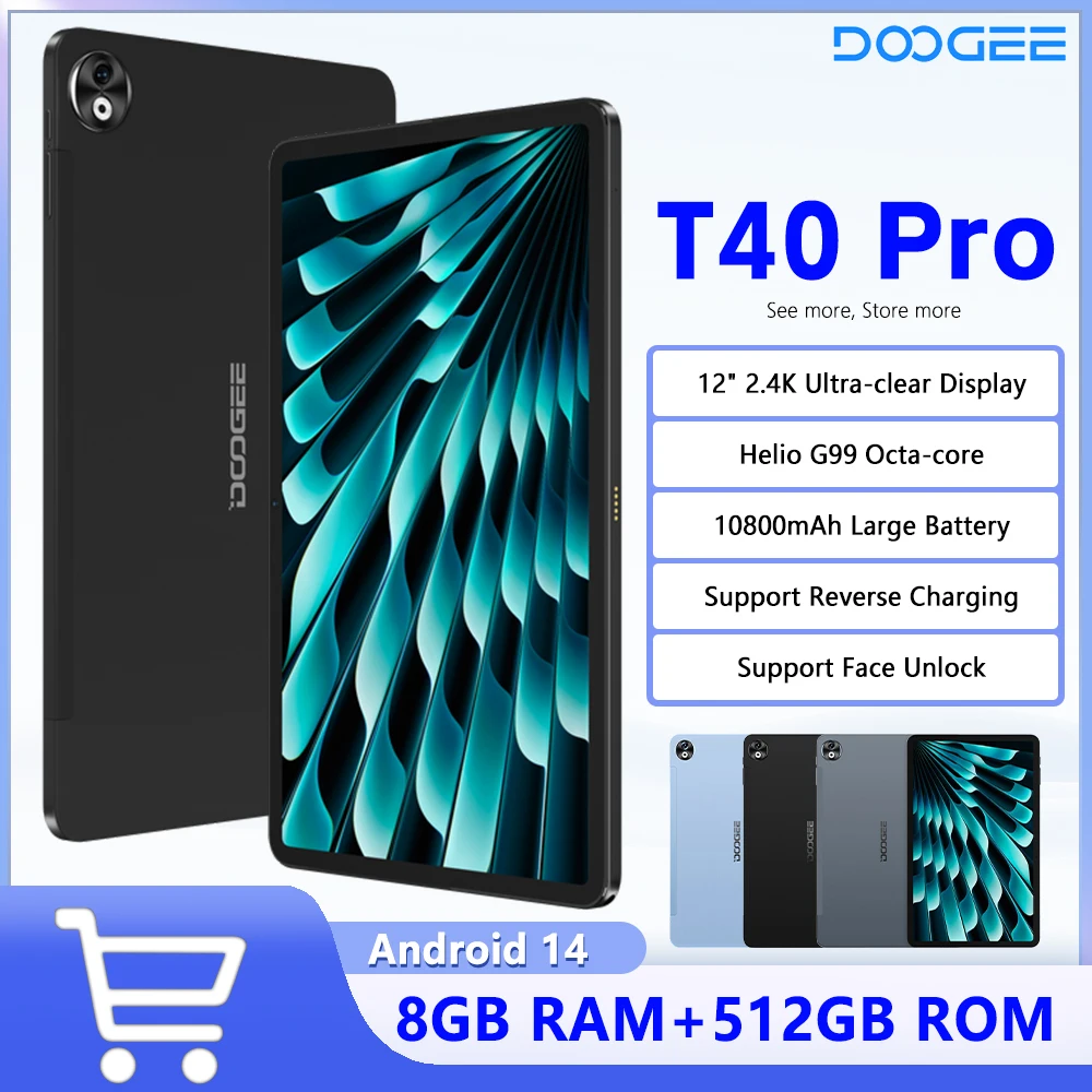 

Global Version DOOGEE T40 Pro 2 in 1 Tablet PC Android 14 12" IPS 2.4K 20GB(8+12) 512GB Helio G99 6nm 10800mAh 7.6mm ultra-thin