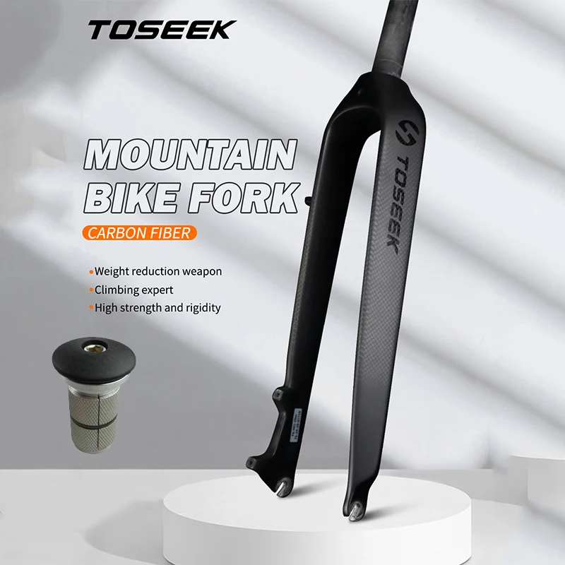 TOSEEK-horquilla de bicicleta de fibra de carbono, 26 /27,5/29 pulgadas, tubo recto/aparado, horquilla de bicicleta de montaña de 9x100mm, horquilla rígida para bicicleta