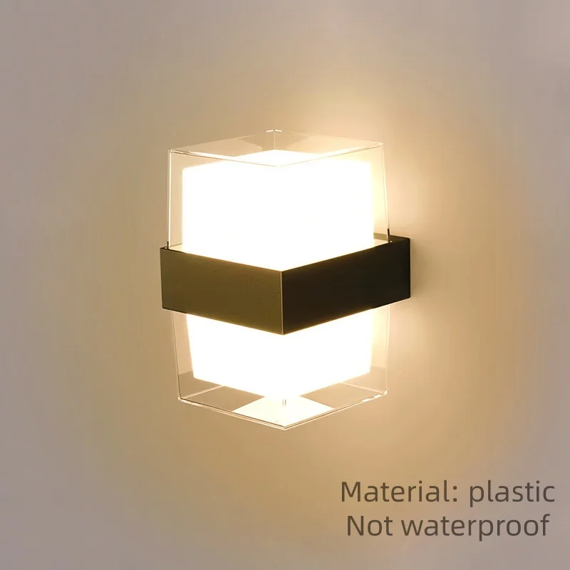 Modern Plastic Wall Sconce Round & Square Dual Style Warm Light Indoor LED Wall Lamp for Bedroom Living Room Hallway Decor
