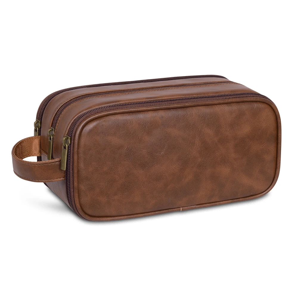Travel ToiletryBag for Men Leather Water Resistant Toiletries Organizer with Handle Versatile Custom Logo Toiletry BagDopp Kit