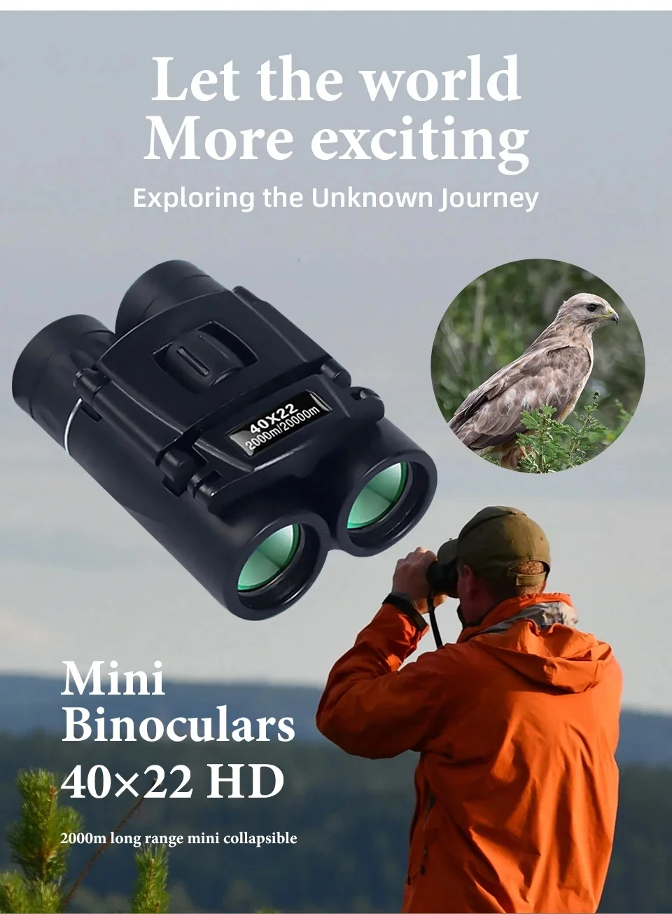 40x22 HD Leistungsstarkes Fernglas 2000M Reichweite Faltbares Mini-Teleskop BAK4 FMC Optik für Jagd Sport Outdoor Camping Reisen – Detail 8