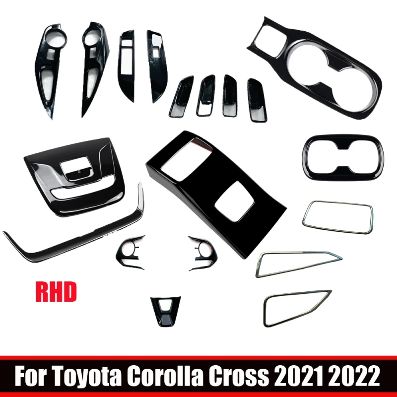 RHD For Toyota Corolla Cross 2020 2021 2022 ABS black interior accessories Window Switch Button Cover Water Cup Holder Sticker