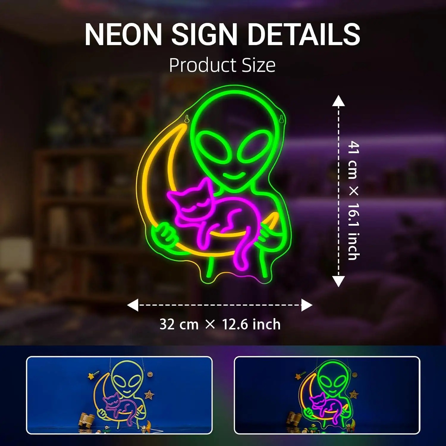 Alien Cat Neon Sign Sleepy Cat Moon LED Lights For Bedroom Game Room Man Cave Space Themed Home Decoration Gift Night Light